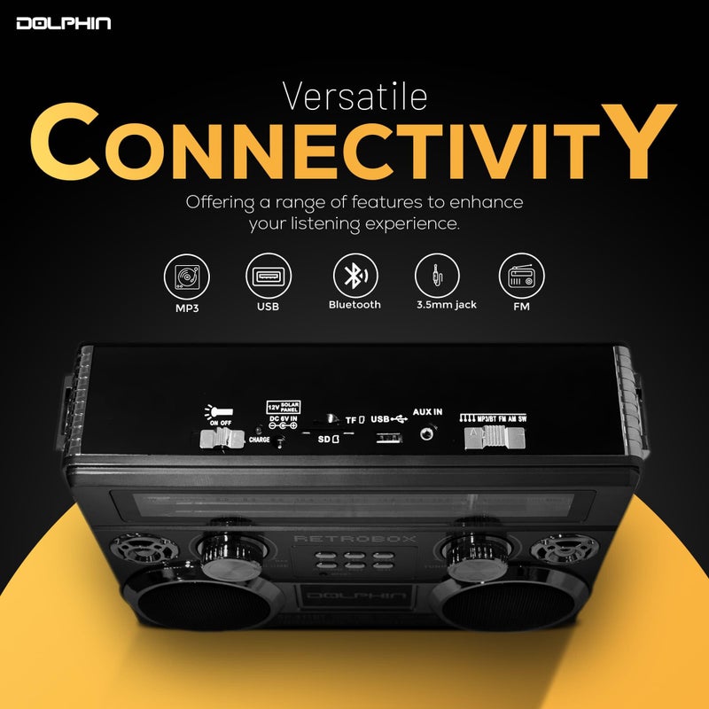 Dolphin RETROBOX Portable Bluetooth AM/FM Radio (Black) - Image 2